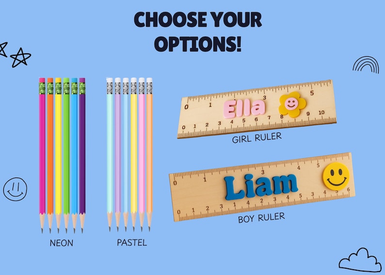 Personalized Pencil and Ruler Set Back to School Gift for Kindergarten Kids