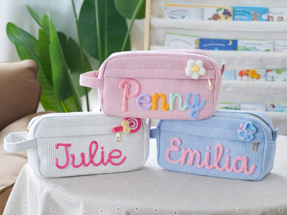 Custom Name Pencil Case Back to School Gift for Kids with Corduroy Bag