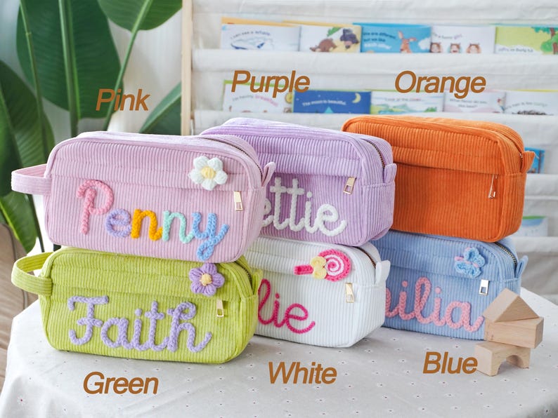 Custom Name Pencil Case Back to School Gift for Kids with Corduroy Bag