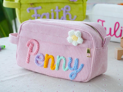 Custom Name Pencil Case Back to School Gift for Kids with Corduroy Bag