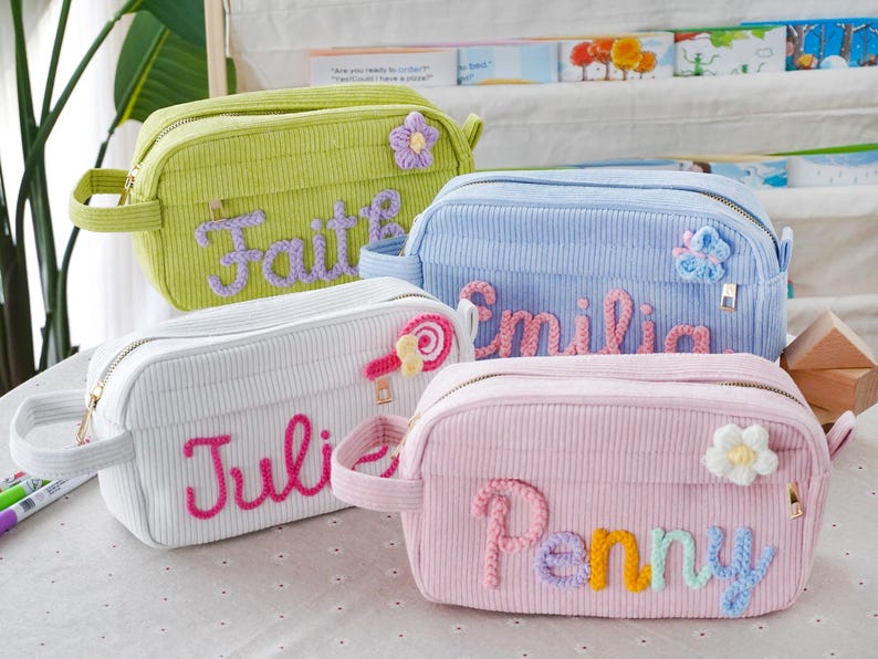 Custom Name Pencil Case Back to School Gift for Kids with Corduroy Bag