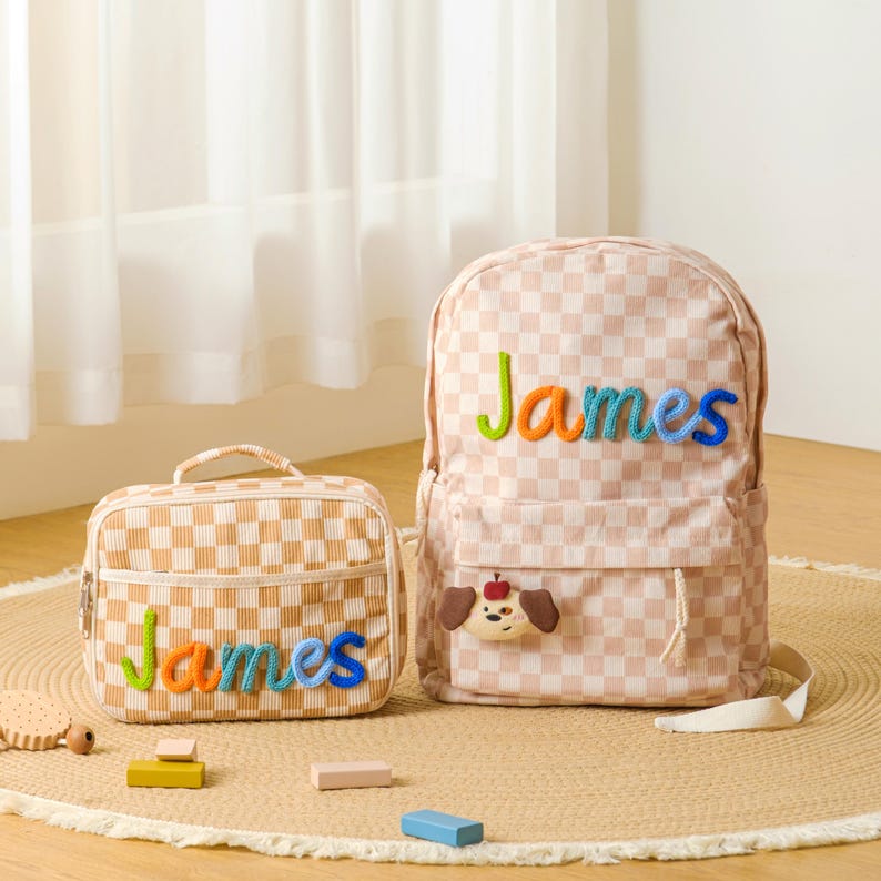Personalized Kids Backpack Lunch Bag Corduroy Toddler Bag Back to School Gift