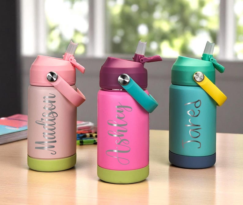 Personalized Kids Water Bottle with Straw Back to School Gift for School and Camp