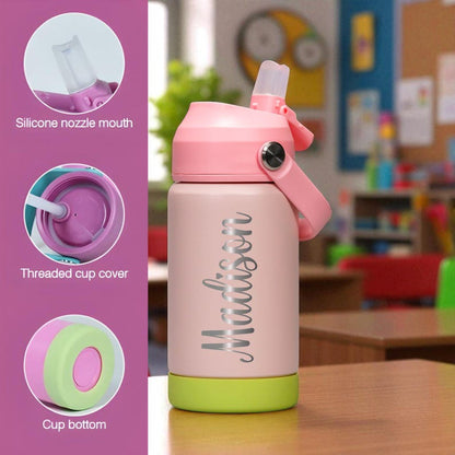 Personalized Kids Water Bottle with Straw Back to School Gift for School and Camp