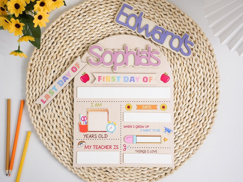 Custom First Day of School Sign Back to School Preschool Kindergarten Wooden Board with Last Day Sign