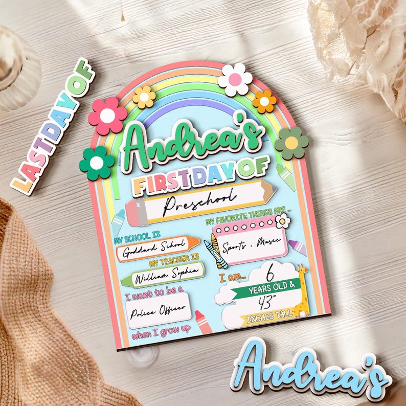 Personalized First Day School Sign Preschool Kindergarten Back to School Reusable Last Day Sign