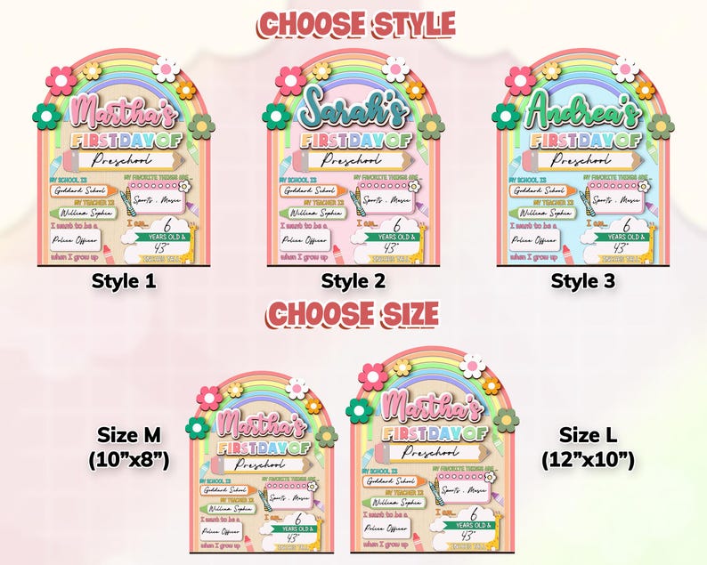 Personalized First Day School Sign Preschool Kindergarten Back to School Reusable Last Day Sign