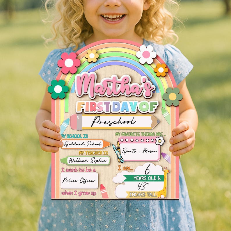 Personalized First Day School Sign Preschool Kindergarten Back to School Reusable Last Day Sign