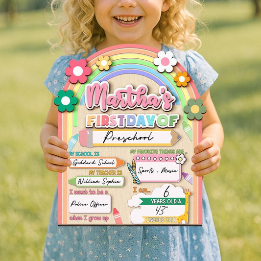 Personalized First Day School Sign Preschool Kindergarten Back to School Reusable Last Day Sign