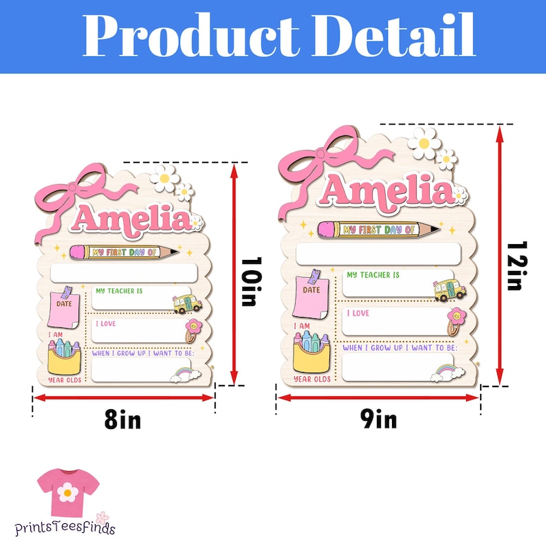 Custom First Day of School Sign Back to School Gift for Kids with Name Reusable Kindergarten Sign