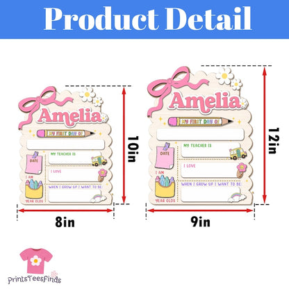 Custom First Day of School Sign Back to School Gift for Kids with Name Reusable Kindergarten Sign