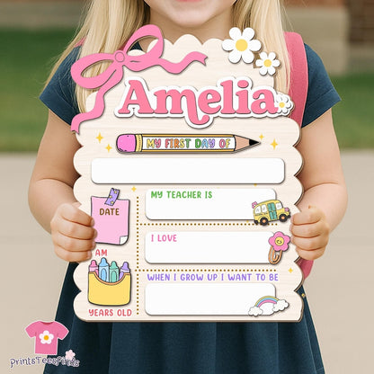 Custom First Day of School Sign Back to School Gift for Kids with Name Reusable Kindergarten Sign