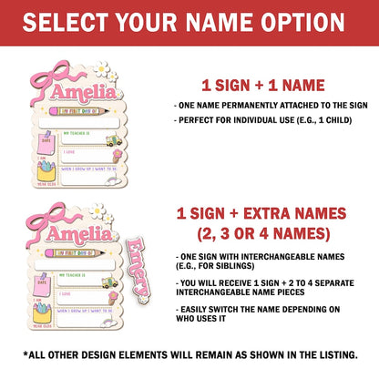 Custom First Day of School Sign Back to School Gift for Kids with Name Reusable Kindergarten Sign