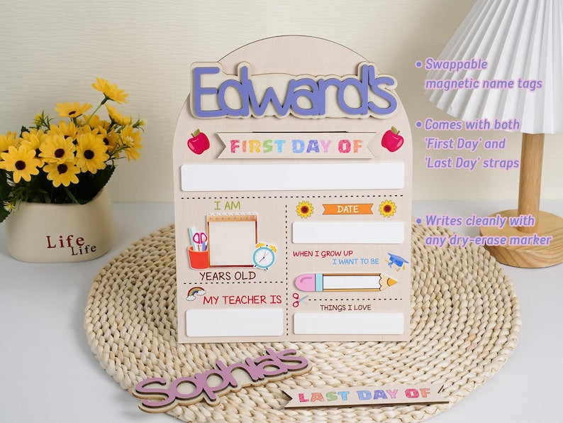 Custom First Day of School Sign Back to School Preschool Kindergarten Wooden Board with Last Day Sign
