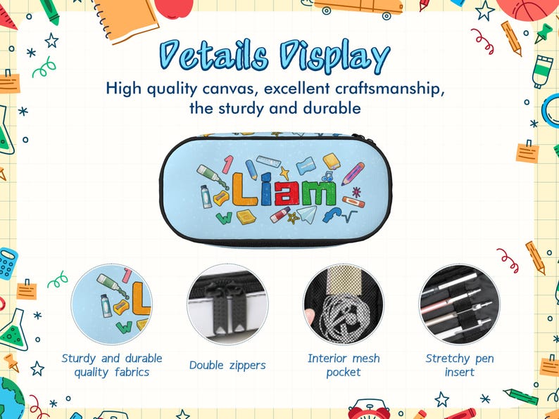 Personalized Zipper Pencil Case Back to School Gift for Kids with Storage