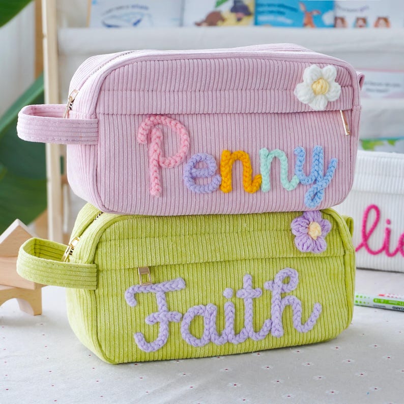 Custom Name Pencil Case Back to School Gift for Kids with Corduroy Bag