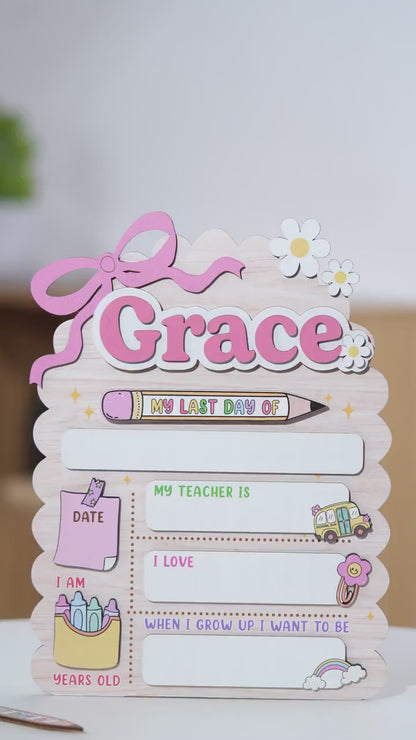 Custom First Day of School Sign Back to School Gift for Kids with Name Reusable Kindergarten Sign