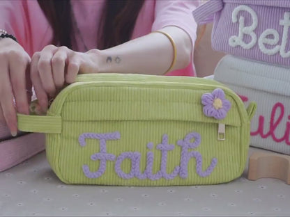 Custom Name Pencil Case Back to School Gift for Kids with Corduroy Bag